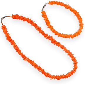 BlueRica 2 Piece Set ~ Neon Orange Puka Chip Shells Necklace & Anklet