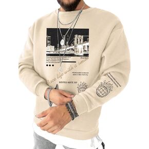 SOLY HUX Sweatshirts for Men Letter Graphic Crew Neck Long Sleeve Drop Shoulder Pullover Top