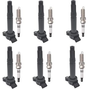 Ignition Coil Pack Iridium Spark Plug UF487 90919-02251 Set of 6 Compatible with Toyota Avalon Camry RAV4 Highlander Sienna V6