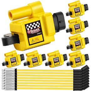 Ignition Coil Pack UF271 D581 & 8mm Spark Plug Wires For Cadillac Escalade Chevy Silverado Avalanche Express 3500 Suburban GMC Sierra 4.8L 5.3L 6.0L 8.1L Square Type 8PCS(15% More Energy)