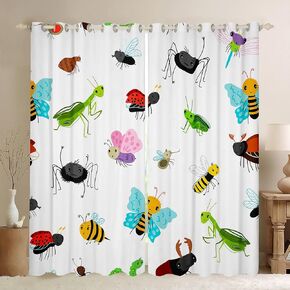 Butterfly Curtains for Bedroom Living Room Kids Cute Flying s Pattern Window Drapes Cartoon Animal Theme Window Curtains Ladybug Bee Window Treatments Decor (2 Panels, 52 x 84 Inch)