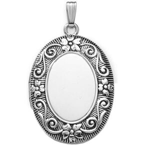 Sterling Silver Oval Antique Picture Locket - 1 1/2 Inches Wide X 2 Inches Tall in Sterling Silver