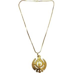 Golden Color Khanda Locket Pendant With Ek Onkar Sign For Men And Women