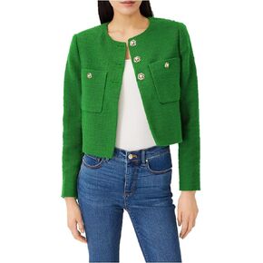 LifeShe Tweed Blazer Jacket for Women Elegant Open Front Cropped Blazers Long Sleeve Office Work Coats