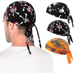 3 Pcs Quick Drying Cycling Cap Skull Beanie Bandana Do Rags Moisture Wicking Pirate Hat Helmet Liner Motorcycle Cycling Sports Cap Sun UV Protection