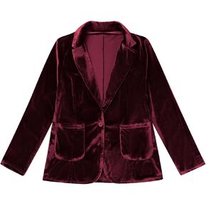 Velvet Blazer for Women 1 Button Long Sleeve Blazer Jacket Office Ladies Suit Wedding Funeral Tuxedo Jacket in Kuwait