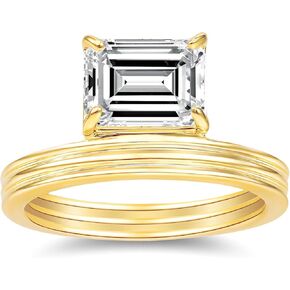 2CT 18K Gold Plated S925 Sterling Silver Emerald Cut Solitaire Engagement Ring For Women,Simulated Diamond Wedding Promise Ring