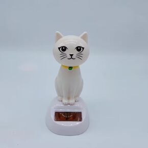 White Cat Solar Powered Decor, Cute Swing Animal Dancing Dolls Car Dashboard Ornament, Solar Shaking Cat Desktop Decoration for Home Office, Decor, Solar Power Kits Learning and Education