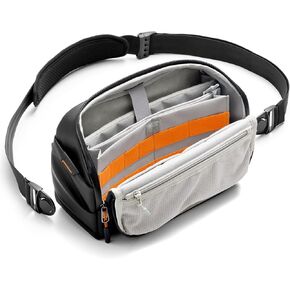 Inateck Tech Sling Bag, 135° Opening Design Tech Pouch, Water-resistant Desk Caddy Compatible with iPad Mini, Switch, Hard Drives, Headphones, Protective Crossbody Bag for Daliy Use, Travel-Black