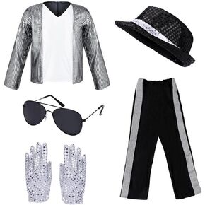 ACTLATI Dance Star Costume for Kids 80s 90s Pop Stage Halloween Cosplay Costume Set for Boy Hip Hop Role Play Kits 4-9 Years
