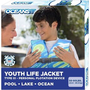 Oceans7 US Coast Guard-Approved, Type III – Youth Life Jacket – Personal Flotation Device with Comfortable Flex-Form-Fit Open-Sided Design – Pink/Berry
