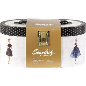 Simplicity Vintage 5592029001 Travel Sewing Notions Supplies Kit in Gold Case, 49pcs