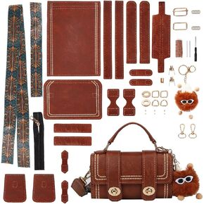 WADORN PU Leather Crossbody Bag Making Kit, DIY Knitting Crochet Shoulder Bag Making Materials PU Leather Handbags Sewing Kit for DIY Handmade Purse Making Accessories, 7.4x3.9x2.7 Inch (Brown)