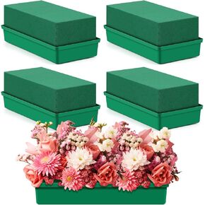 Teenyyou 4 Pack Large Size Floral Foam with Bowl 9.65" L x 4.65" W x 3" H Floral Foam Blocks Floral Arrangements Supplies Rectangle Flower Holder with Floral Foam for Table Party Festival Flower Decor