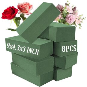 Acrux7 8 عبوات من كتل إسفنجية زهرية مقاس 9x4.3x3 بوصة من طوب إسفنجي زهور للزهور الطازجة والاصطناعية من الطوب الرغوي الجاف والرطب لوازم ترتيب الزهور لحفلات الزفاف والحديقة والمنزل والمكتب (أخضر)
