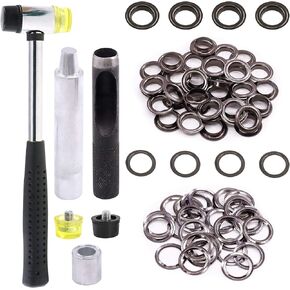 Hilitchi 120 Sets 1/2 Inch Grommets Eyelets Grommet Kit with Punch Hole Tool Installation Tool for Tarpaulin, Fabric, Curtains and Craft Making, Tarpaulin Repair (Black Plating)