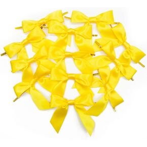 Yellow Bows Satin Ribbon Twist Ties for Christmas, 4.3 Inch Metallic Twist Ties Reusable, Decorative Bow Ties Ribbon Bows for Crafts, Bakery, Gift Wrapping, Wedding Birthday Party Favors 30 Pcs