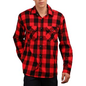 Mens Flannel Shirts with Pearl Snaps, Men's Long-Sleeve Flannel Shirt, 100% Cotton, Casual Plaid Shirt with Pleat Pockets