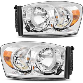 DWVO Headlight Assembly Compatible with 2006-2008 Dodge Ram 1500/06-09 Dodge Ram 2500 3500 Pickup Replacement Headlamp Driving Light Black Housing Amber Reflector Clear Lens