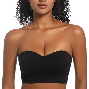 PRETTYWELL Strapless Bra for Women Comfort Non-Slip Seamless Padded Bandeau Bras Wireless Tube Top Bra with Multi-Way Straps