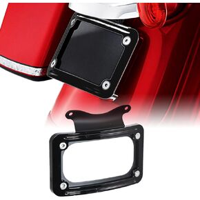 Black Curved Laydown License Plate Mount Bracket for Harley 2010-2023 Touring (Black)