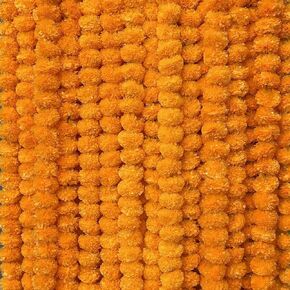 (Pack of 5 Pc) - 5 Feet Marigold Garland | Indian/American Wedding Party Mantle Decoration Perfect for Festive Events, Home Décor, and Ceremonies (Orange)