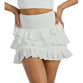 Tsher Women's High Elastic Waist Ruffle Casual Boho A-line Mini Skirts