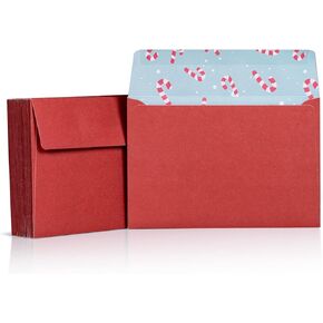 Invitation Envelopes, 50-Pack 4x6 Christmas Envelopes for Invitations and Greeting Cards, Red Envelopes, Candy Canes, A4, 4 1/4 x 6 1/4 Inches