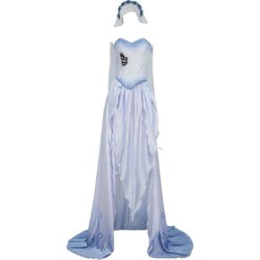 MEOWCOS Women's Gothic Wedding Dress Halloween Cosplay Costume Suit Corset Top and Skirt with Gloves Headpiece