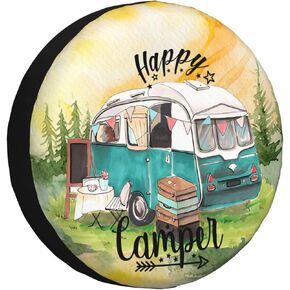 Spare Tire Cover Happy Camper Wheel Protector Universal Fit for RV SUV Truck Trailer Accessories 14" 15" 16" 17"
