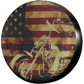 Foruidea Skull Motorcycle American Flag Spare Tire Cover Dust-Proof Wheel Tire Cover Fit Trailer, RV, SUV and Many Vehicle 17 Inch