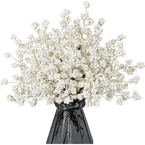 40 PCs Christmas Tree Branches 6.5 Inches Christmas Stems White Winter Picks White Berry Twigs for Craft Vase DIY Wreath Tree Table Floral Arrangement