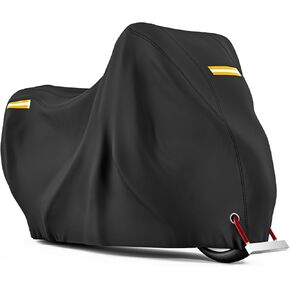 Motorcycle Cover All Season Waterproof Breathable Sun Outdoor Protection Three Reflective Tape with Lock-Holes & Storage Bag Bike Scooter Cover Universal (Silver and Black, 96.6''*41''*50'')