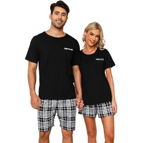 2024 New Matching Pajamas for Couples Cotton 2 Piece Lounge Set Short Sleeve Tops and Shorts Soft Sleepwear S-XXL