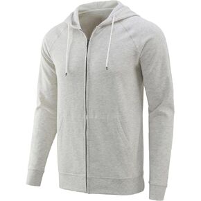 Mens Zip Up Hoodies Athletic Casual Fleece Hoodie Classic Fit Jacket Midweight Cotton Drawstring with Pocket
