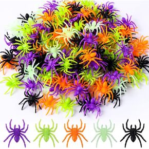 150 PCS Halloween Realistic Spiders Decoration, Small Colorful Plastic Fake Spider Toys Glow in The Dark Prank Props for Halloween Party Supplies Home Decor (5 Colors)