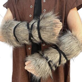 HiiFeuer Viking Artificial Fur Barbarian Arm Wraps, Medieval Vintage Fuzzy Bracers Arm Guards, Nordic Cuff Warmers Wrist Band