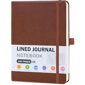EOOUT Lined Journal Notebook, 160 Pages A5 Leather Hardcover Notebooks, 100gsm Paper Journaling Notebook with Pen Loop for Women Men, Writing, Work, School, 5.7 X 8.3in (Black)
