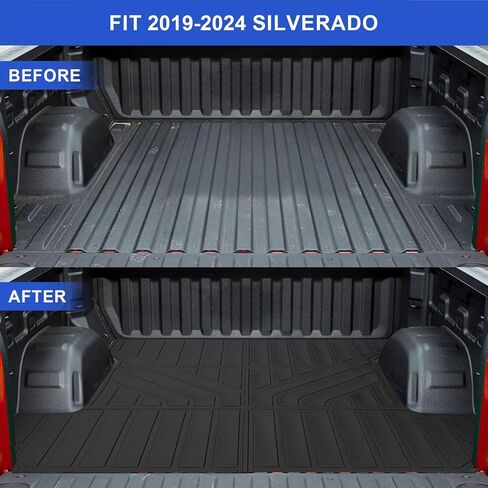 سجادات سرير الشاحنة متوافقة مع 2019-2024 Chevy Silverado 1500 & GMC Sierra 1500 Crew Cab 5.8Ft سرير قصير، بطانة سرير شاحنة مطاطية TPE مناسبة لجميع الأحوال الجوية in Saudi Arabia