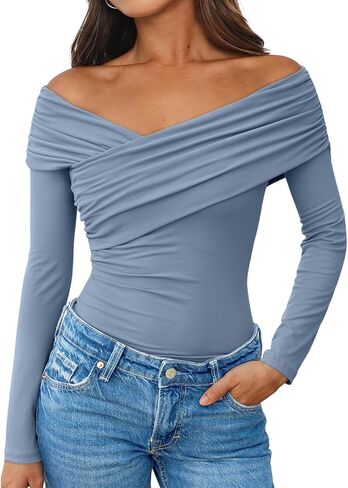 قمصان عصرية للسيدات مكشوفة الأكتاف، قمصان بأكمام طويلة، مثيرة وجذابة Y2K، ملابس خريف عصرية in Kuwait