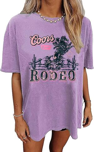 Women's Western Cowboy Shirts Vintage Rodeo Graphic Oversized Tops Country Music Tees Short Sleeve Cowgirl T-Shirt in Saudi Arabia