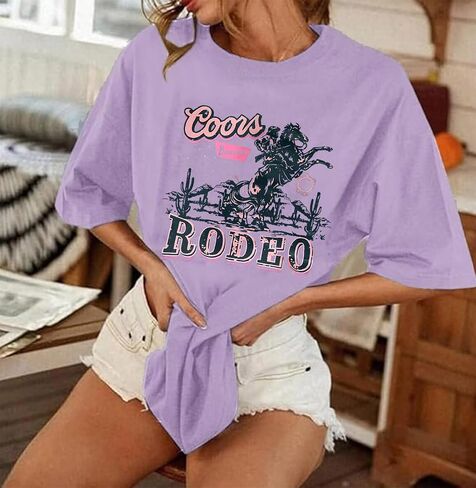 Women's Western Cowboy Shirts Vintage Rodeo Graphic Oversized Tops Country Music Tees Short Sleeve Cowgirl T-Shirt in Saudi Arabia