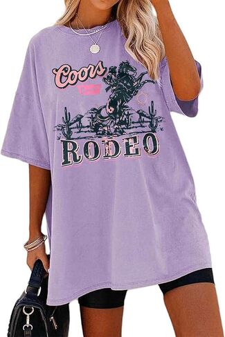 Women's Western Cowboy Shirts Vintage Rodeo Graphic Oversized Tops Country Music Tees Short Sleeve Cowgirl T-Shirt in Saudi Arabia