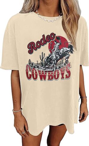 Women's Western Cowboy Shirts Vintage Rodeo Graphic Oversized Tops Country Music Tees Short Sleeve Cowgirl T-Shirt in Saudi Arabia