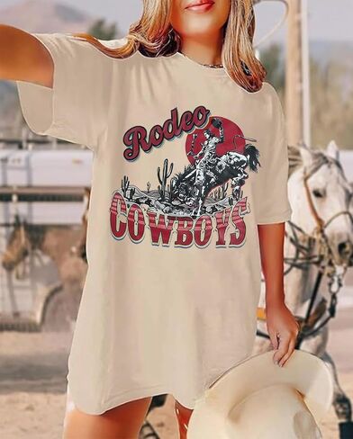 Women's Western Cowboy Shirts Vintage Rodeo Graphic Oversized Tops Country Music Tees Short Sleeve Cowgirl T-Shirt in Saudi Arabia
