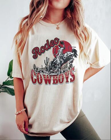 Women's Western Cowboy Shirts Vintage Rodeo Graphic Oversized Tops Country Music Tees Short Sleeve Cowgirl T-Shirt in Saudi Arabia