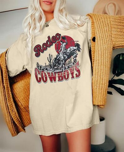 Women's Western Cowboy Shirts Vintage Rodeo Graphic Oversized Tops Country Music Tees Short Sleeve Cowgirl T-Shirt in Saudi Arabia