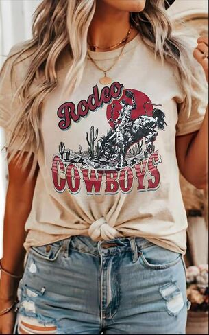 Women's Western Cowboy Shirts Vintage Rodeo Graphic Oversized Tops Country Music Tees Short Sleeve Cowgirl T-Shirt in Saudi Arabia
