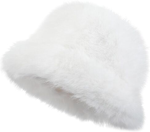 Fuzzy Bucket Hat for Women Fluffy Faux Fur Warm Luxurious Winter Bucket Hat Fisherman Cap in Saudi Arabia