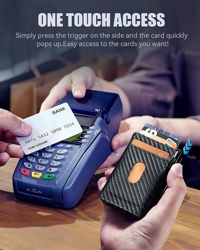 Wallet for Men, Slim Mens Wallet with Money Clip, Pop Up Card Case, RFID Blocking Bifold Wallets, Minimalist Leather Wallet Credit Card Holder with ID Window(Carbon Fiber) in Saudi Arabia